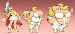 inks-kinks adora she-ra_and_the_princesses_of_power huge_belly breast_growth belly_overhang belly_expansion weight_gain milf milfification alternate_costume costume_transformation bbw obese obese_female ssbbw fat fat_female skimpy_clothes