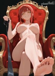 ai_generated bangs big_breasts big_tits big_titties braid braided_hair breasts feet feet_fetish feet_focus feet_together female female_only femdom foot_fetish foot_focus huge_breasts leash leash_pull leashed_pov nipples red_hair round_breasts smirk smirking soles tagme throne toes viewed_from_below viviai