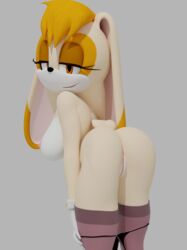 3d absurdres anthro ass breasts female fur furry furry_only highres lagomorph leporid looking_back mammal nude ornmet presenting presenting_hindquarters presenting_pussy pussy rabbit sega solo sonic_(series) sonic_the_hedgehog_(series) tail vanilla_the_rabbit