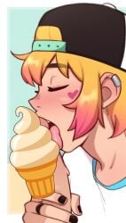 backwards_baseball_cap black_nail_polish black_nails blonde_hair blowjob cencored censored censored_penis closed_eyes comedic_censorship dross face_tattoo femboy femboy_focus femboy_on_male gay gay_blowjob gay_sex hat holding_penis ice_cream jade_(dross) licking licking_ice_cream licking_penis oral oral_sex painted_nails pink_highlights punk_hair two-tone_hair yaoi