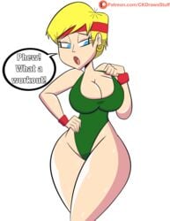 blonde_hair blue_eyes codykins123 dragon_ball dragon_ball_z erasa female large_breasts leotard short_hair solo