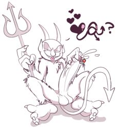 cuphead_(game) demon erection horn horned_humanoid humanoid male male_only mars_symbol penis planet_symbol solo symbol the-alfie-incorporated the_devil_(cuphead) video_games