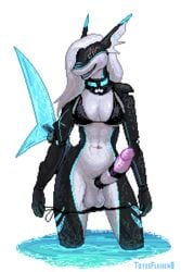 2:3 alpha_channel anthro balls bikini blonde_hair breasts clothing cyber erection fish furry futanari genitals glowing gynomorph hair intersex marine no_humans penis pixel pixel_art scalie shark sharkie swimwear totesfleisch8