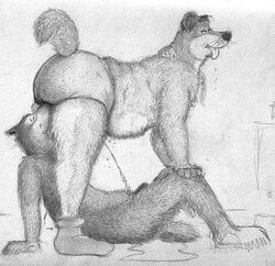 2006 anthro bd canine clothing crotch_sniffing duo gay legwear male mammal mostly_nude nude overweight peeing pencil_(artwork) slightly_chubby sniffing socks tongue tongue_out traditional_media_(artwork) underwear underwear_sniffing urine watersports yaoi