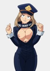 1girls areola bimbo blonde_hair bodysuit boku_no_hero_academia breasts busty camie_utsushimi catsuit cleavage female hero_outfit_(mha) hourglass_figure my_hero_academia nipples peaked_cap shiketsu_high_school_cap suoiresnu unzipped unzipped_bodysuit voluptuous wrist_cuffs