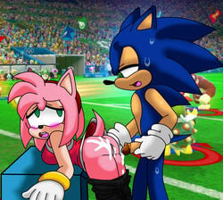 amy_rose anthro ass big_breasts blush bowser_jr. breasts clothed clothed_sex clothing cum cum_in_pussy cum_inside cum_on_butt cumshot donkey_kong ejaculation exhibitionism female hedgehog humanoid_penis luigi male mammal mario_(series) mario_and_sonic_at_the_olympic_games mostly_nude olympics orgasm penis pent_up public rokkerth sex sonic_(series) sonic_the_hedgehog spats spent straight sweat thekaimaster07