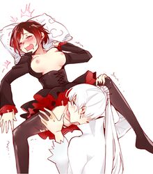 2girls breasts cunnilingus female female_only multiple_girls oral ruby_rose rwby wavy_mouth weiss_schnee white_hair yuri