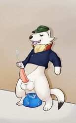 clothing cum cumshot dildo ejaculation ermine fur grizzlesbear gundam hat male male_only mammal mustelid orgasm penis rommel_(gundam_build_divers) sex_toy