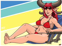 1girls 2018 alexstrasza anthro artist_signature ass background bare_arms bare_ass bare_hips bare_legs bare_midriff bare_shoulders bare_thighs barefoot beach beach_chair big_ass big_breasts big_hips big_thighs bikini bikini_bottom bikini_top blizzard_entertainment blush breasts busty clavicle cleavage colored_background curvy digital_media_(artwork) dragon_girl dragon_queen erect_nipples erect_nipples_under_clothes exposed_ass female female_only glowing_eyes heroes_of_the_storm hips horns jewelry jewelry_removed knees legs light_skin long_eyebrows long_hair midriff milf monster_girl navel necklace nipples one_leg_raised one_leg_up orange_eyes perky_breasts plump_lips pointy_ears ragnar_oktopod raised_leg red_hair sand shoulders simple_background soles solo string_bikini sunglasses sunglasses_on_head thighs toned underboob video_games voluptuous warcraft world_of_warcraft