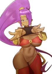 1girls areolae bare_midriff big_breasts blue_eyes bracelet breasts brown_body brown_skin brown_skinned_female busty choker doublehero earrings female female_focus female_only genie genie_girl holding_panties hourglass_figure long_hair navel pants pants_down pointy_ears ponytail presenting_panties purple_hair pussy shantae shantae_(character) stripping tagme tiara tubetop undressed undressing vagina wide_hips