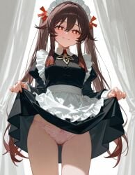 ai_generated genshin_impact hoyoverse hu_tao_(genshin_impact) maid maid_uniform petite servant