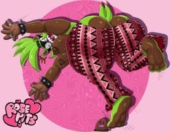 1girls 3_toes 5_fingers anthro armband armwear ass ass_cleavage big_ass brown_fur brown_nipples bubble_butt butt_crack dark-skinned_female dark_skin diglett ear_piercing falling flare_pants forbidden_pants furry gamefreak green_fur headband mobian_(species) nipple_bulge nipples piercings pokemon rings rosepits screaming sega sonic_(series) spiked_bracelet surge_the_tenrec tripping two_tone_fur