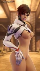 3d areolae blender blizzard_entertainment breasts dark-skinned_female dark_skin female female_only forceballfx looking_at_viewer nipples oasis_(map) overwatch overwatch_2 overwatch_archives solo sombra talon_sombra