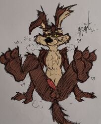 bedroom_eyes canid canine canis coyote feet feet_in_air foot_focus gaygoat hi_res looking_at_viewer looney_tunes male mammal musk narrowed_eyes seductive solo warner_brothers wile_e._coyote