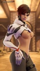 3d alternate_costume areolae blender blizzard_entertainment breasts dark-skinned_female dark_skin female female_only forceballfx looking_at_viewer nipples overwatch overwatch_2 overwatch_archives solo sombra talon_sombra