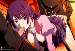 ai_generated big_breasts blowjob blue_eyes breasts breasts_out fellatio female from_behind grabbing_ass juanpiamvs long_hair looking_at_viewer monogatari_(series) nipples open_mouth oral_sex patreon patreon_username penetration penis purple_hair senjougahara_hitagi sex subscribestar subscribestar_username sucking_penis watermark