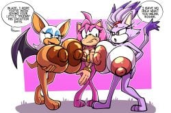 absurd_res amy_rose anthro areola bat big_areola big_breasts big_nipples blaze_the_cat bracelet_only breast_size_difference breasts covering covering_breasts covering_crotch domestic_cat embarrassed eulipotyphlan felid feline felis female female/female group hedgehog hi_res huge_areola huge_breasts huge_nipples hyper hyper_breasts mammal nipples nude paws rouge_the_bat sachasketchy sega simple_background small_breast_humiliation sonic_(series) sonic_the_hedgehog_(series) trio wings