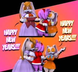 3d 3d_(artwork) 3girls aged_up amy_rose anthro cream_the_rabbit english english_language english_text furry kissing mother_and_daughter new_year sega simple_background sonic_(series) sonic_team sonic_the_hedgehog_(series) tagme text theashsfm vanilla_the_rabbit yuri