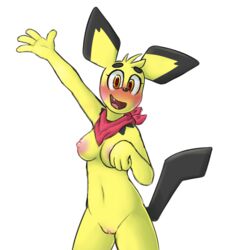 1girls 4_fingers alpha_channel amber_eyes anthro areola black_fur black_nose blush breasts cute_fangs female female_only fur furry looking_at_viewer maypul_syrup mostly_nude nintendo nipples open_mouth pichu pokémon_(species) pokemon pokemon_gsc pussy raised_tail rodent snout solo video_games waving yellow_fur