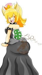 1girls black_dress blonde_hair bowsette fully_clothed light_skin mario_(series) red_eyes scat shit super_mario_bros.