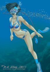 1girls 2023 artist_name artist_website bikini bikini_only black_hair blue_eyes bubblegum_crisis dastigy female female_only fins flippers linna_yamazaki scuba scuba_fins scuba_gear scuba_mask scuba_tank short_hair solo solo_female solo_only swimming underwater