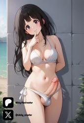 1futa ai_generated breasts brown_hair chitanda_eru cock colored dick erection futa_only futanari futanari futanari/female hyouka light_skin light_skinned_futanari long_hair nickythecreator penis sexy sexy_body sexy_pose testicles uncensored veiny_penis violet_eyes white_bikini