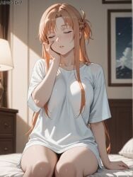 1girls ai_generated ainoob17 female long_hair sleeping solo sword_art_online tagme waking_up yuuki_asuna