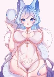 alternative_version alternative_version_available blue_eyes blue_hair blue_hair_female chinese_clothes clothed female furry furry_female girl lady large_breasts snake tara_serena tara_serena_vt tara_serenavt vtuber vtubers wolf_ears wolf_girl year_of_the_snake