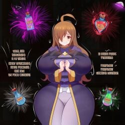 big_breasts big_thighs bradleyfun? breasts brown_eyes brown_hair female kono_subarashii_sekai_ni_shukufuku_wo! lich looking_at_viewer potions standing thick_thighs voluptuous voluptuous_female wide_hips wiz_(konosuba)