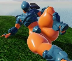 1boy 1futa 1girls 3d alien ambiguous_gender anthro armor ass big_ass fagottini31 female female_only futa_only futanari halo_(game) halo_(series) huge_ass hunter_(halo) male male_only orange_body solo spread_legs thick_thighs wide_hips