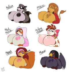 2018 alien anthro anthro_only avian big_breasts bird bovine bow breasts caitian_(species) cattle clothing combadge corvid disney drxii female female_only fur hi_res huge_breasts maid_marian mammal marika_(teer) melissa_raccoon mellany_mellons morgan nipple_piercing nipples procyonid raccoon raven_(bird) robin_hood_(disney) rodent shiboline_m'ress squirrel star_trek star_trek_the_animated_series teer the_raccoons