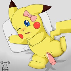 1boy 1girls bow cum cum_in_pussy cum_inside disembodied_penis duo erection female female_focus feral fur furry male nintendo nyanhiro open_mouth orgasm original_character penetration penis pikachu pokémon_(species) pokemon pokemon_rgby pussy sex simple_background solo_focus text tongue vaginal_penetration video_games watermark yellow_fur