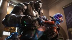 1boy 1girls 3d activision blizzard_entertainment bob_(overwatch) female juno_(overwatch) larger_male lunex3d male numbani_(map) overwatch overwatch_2 robot sex size_difference smaller_female