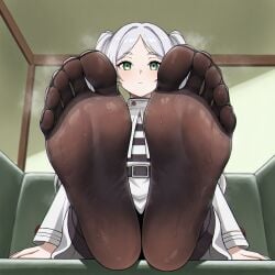 1girls ai_generated close-up emotionless feet feet_focus feet_up foot_fetish frieren pantyhose pantyhose_feet presenting_feet soles soles_of_feet_in_stockings sousou_no_frieren sweaty_feet toes