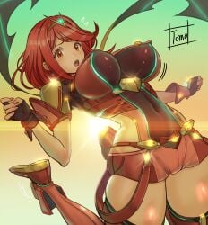 1girls big_breasts blush breasts cleavage clothed clothed_female clothing female female_focus female_only looking_at_viewer nintendo pyra red_hair short_hair solo tomo_eokaiteru xenoblade_(series) xenoblade_chronicles_2