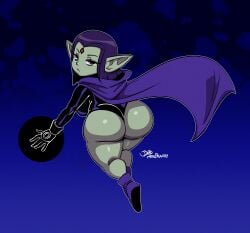 1girls big_breasts breasts busty clothing dc dc_comics female female_only goblin goblin_female green_skin grey_hair huge_breasts joaoppereiraus large_breasts raven_(dc) shirt shortstack skirt solo teen_titans text thick_thigh wide_hips