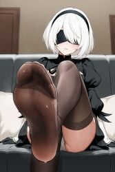 1girls ai_generated feet feet_focus foot_fetish looking_at_viewer nier:_automata panties soles stockings sweaty_feet yorha_2b