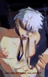 bite_mark blindfold blindfolded gay gojou_satoru jujutsu_kaisen leash male male_focus nipple_piercing nipples piercing