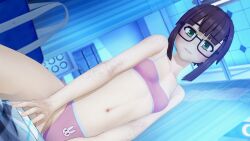 3d bedroom brown_hair cowgirl_position flat_chest flat_chested freckled_face freckles freckles_on_face glasses green_eyes happy imminent_sex k-t_(lugame) koikatsu looking_at_viewer lugame nurses_office pink_underwear pov pov_eye_contact riding school_bag school_nurse's_office smile smiling_at_viewer