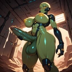 1alien ai_generated alien alien_girl alien_humanoid alien_pregnancy balls breasts c.c.leah cock futa_only futanari futuristic green_skin huge_cock oc sci-fi space