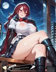 ai_generated big_breasts breasts erect_nipples female female_focus gloved_hands gloves huge_ass huge_breasts huge_nipples jacket large_ass large_breasts mitsuru_kirijo olgaaiart persona persona_3 persona_3_portable persona_3_reload red_eyes red_hair self_upload shirt shirt_lift shirt_up skirt smirk smirking thicc_thighs tits_bigger_than_head tits_out tsurime