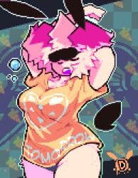 baggy_clothing baggy_shirt big_boobs big_hair big_thighs breasts bunny bunny_ears bunny_girl bunny_tail deltarune deltarune_tomorrow ditchu ditchu_(oc) female female_only freckles freckles_on_ass fur meme morning oc open_mouth original_character panties pink_body pink_fur pink_hair pink_skin pixel_(artwork) pixel_art sexy shirt_meme sleep_mask sleepy tagme tagme_(character) thighs tight tight_clothes tight_clothing tight_panties voluptuous voluptuous_female woken_up