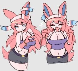 1girls anthro blush breasts cleavage clothed clothing creatures_(company) eeveelution female female_only game_freak generation_6_pokemon nintendo nintendo_switch pokémon_(species) pokemon pokemon_(species) pokemon_xy sylveon z_zmag8