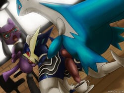 2018 3boys alternate_color anal anal_sex anthro balls beverage blue_eyes clothing coffee cup digital_media_(artwork) dragon eyewear frog furry gay glasses greninja group group_sex hi_res iced_latte_with_breast_milk iced_latte_with_dick_milk interspecies latios legendary_pokemon legwear male male_only male_penetrating nintendo open_mouth oral oral_penetration original_character penetration penis pokemon pokemon_(species) pokemon_dppt pokemon_rse red_eyes riolu saliva scalie sex signature spitroast testicles text threesome tongue tongue_out video_games watermark winick-lim yaoi