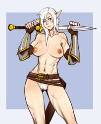 1girls abs animated armor breasts elf elf_ears female female_only gif izra maeryn muscles muscular muscular_female nipples nude pointy_ears pubic_hair pussy scar solo solo_female sword uncensored warhammer_(franchise) warhammer_fantasy white_hair