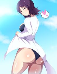 1girls 2018 ass breasts brown_eyes cleavage curvaceous female female_only grey_eyes heart human human_only labcoat large_breasts looking_at_viewer looking_back nintendo pale-skinned_female pale_skin philena_ivy pokemon pokemon_professor pokemon_rgby presenting purple_hair short_hair smile solo spoken_heart swimsuit thick_thighs wide_hips yoakedan