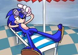 2017 anthro balls deckchair emmysails eyewear hedgehog male male_only mammal penis solo sonic_(series) sonic_the_hedgehog sunglasses umbrella uncut