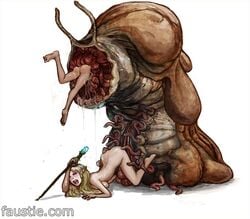 1boy closed_eyes eating elf faustie female from_behind interspecies monster naked open_mouth pussy rape sex sex_slave slug staff tentacle tentacle_rape tentacle_sex tongue vore