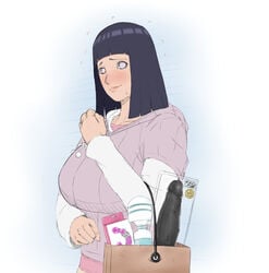 1girls anal_beads artist_request big_breasts black_dildo blue_hair blush boobs boruto:_naruto_next_generations breasts caught clothing dildo embarrassed female female_only fully_clothed hyuuga_hinata large_breasts lube milf naruto naruto_shippuden oppai purple_eyes sex_toy shopping shopping_bag short_hair solo solo_focus sweatdrop vibrator zetomeso