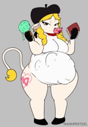 belly bovine dairy_air dessert female food furry ice_cream mammal predator pussy slightly_chubby smushpretzel stomach_bulge vore